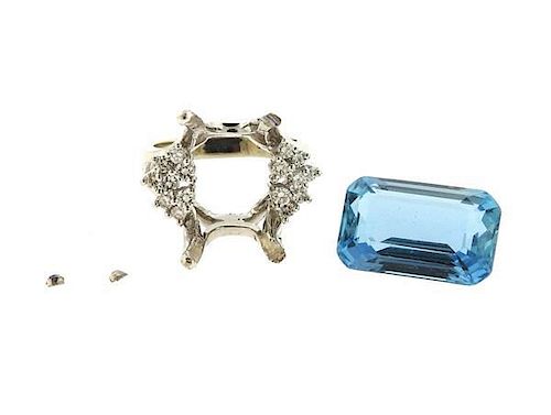 GIA 13.58ct Aquamarine 18k Gold Diamond Ring