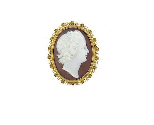 Antique Filigree 14k Gold Cameo Brooch Pendant