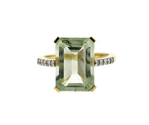14k Gold Diamond Green Stone Ring