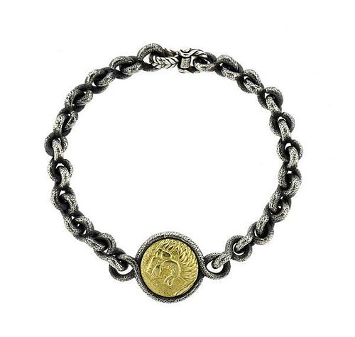 David Yurman 18k Gold Sterling Coin Motif Bracelet