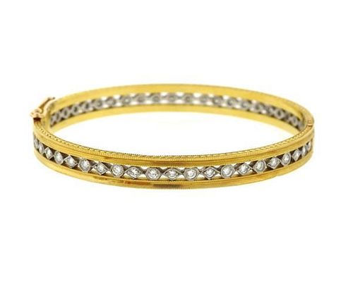 Cathy Waterman 22k Gold Platinum Diamond Bangle Bracelet