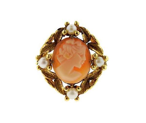 18k Gold Pearl Shell Cameo Ring