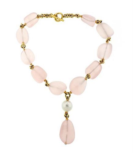Verdura 18k Gold Rose Quartz South Sea Pearl Necklace