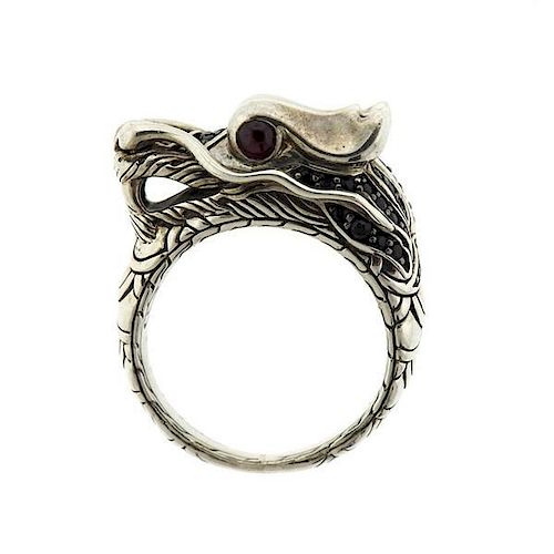 John Hardy Sterling Naga Ruby Black Sapphire Dragon Ring