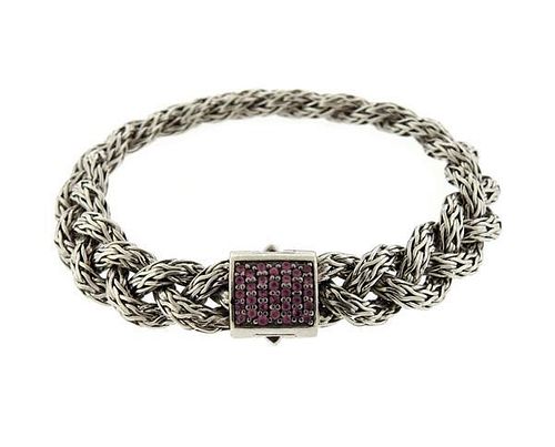 John Hardy Sterling Pink Sapphire Classic Braided Bracelet