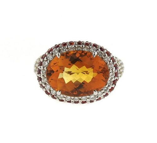 18k Gold Multi Color Sapphire Diamond Quartz Ring