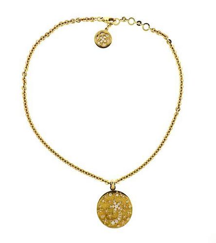 Chanel 18k Gold Diamond Comete Camellia Pendant Necklace