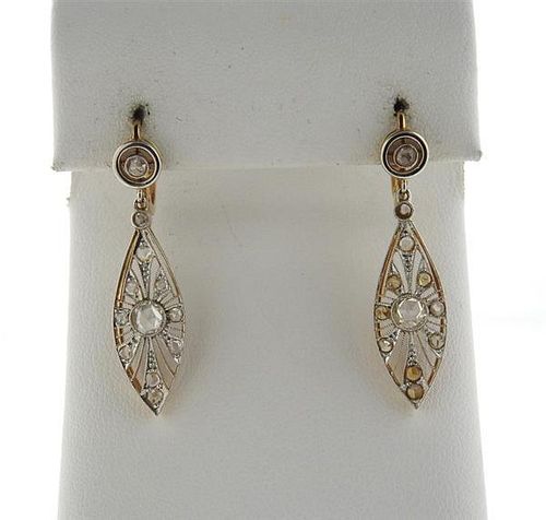 Antique 18k Gold Platinum Rose Cut Diamond Earrings