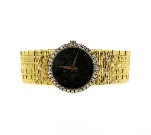 Piaget 18k Gold Green Stone Dial Diamond Watch