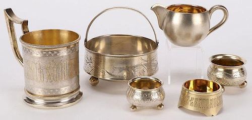 AN INTERESTING GROUP OF SIX RUSSIAN SILVER ITEMS