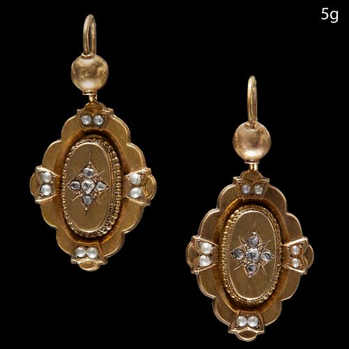 PAIR OF VICTORIAN PEARL AND DIAMOND EARRINGS