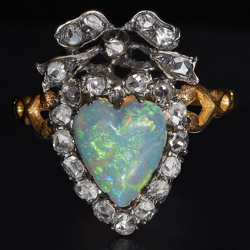 ANTIQUE OPAL AND DIAMOND GOLD RING