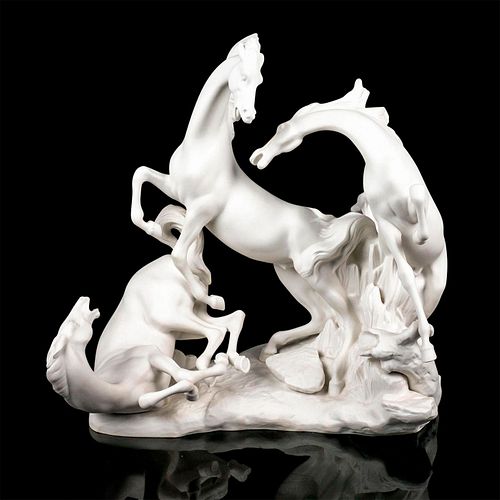 Lladro Figural Group Sculpture, Horses in White 1001022