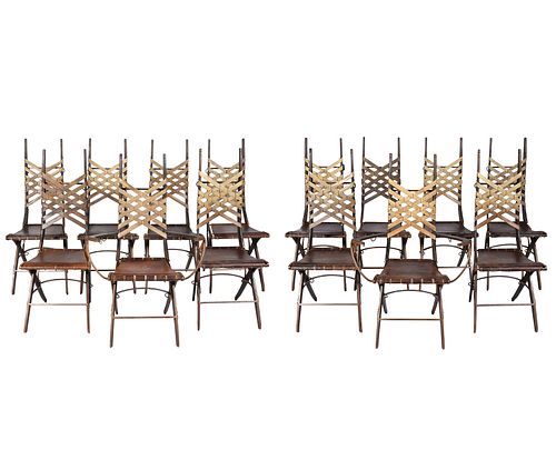 14 Alberto Marconetti Leather & Iron Dining Chairs