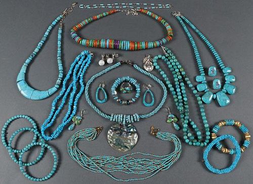 A 22 PIECE GROUP OF CONTEMPORARY TURQUOISE