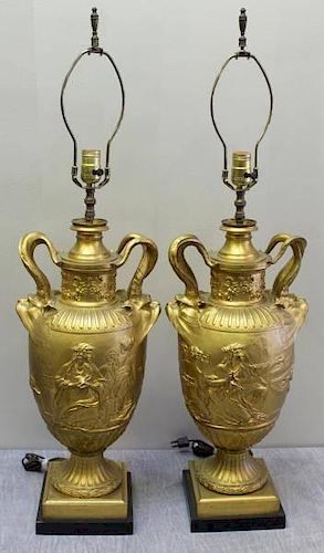 Large and Impressive Pair of Dore Bronze Urns.
