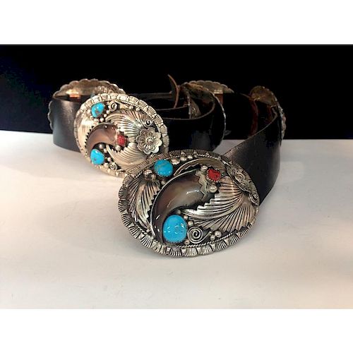 Navajo Silver and Turquoise Concha Belt with Claws