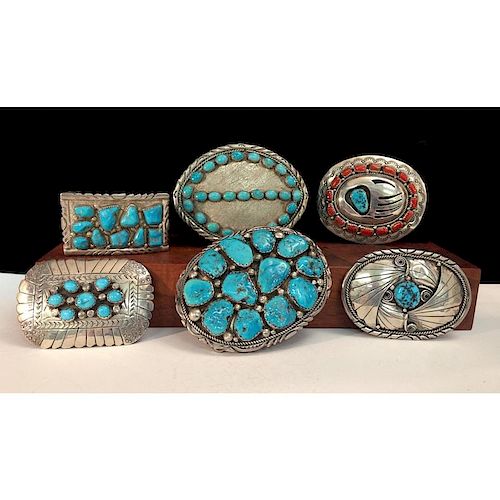 Wayne Calavaza (Zuni, 20th century) Silver and Turquoise Belt Buckle PLUS, From the Estate of Lorraine Abell (New Jersey, 192