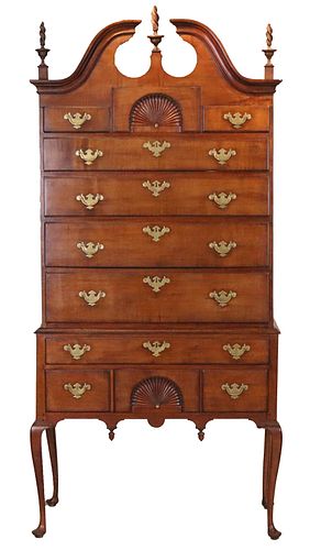 Chippendale Carved Mahogany Bonnet-Top High Chest