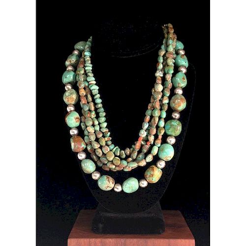 Pueblo Turquoise and Silver Strand Necklaces, From the Estate of Lorraine Abell (New Jersey, 1929-2015)
