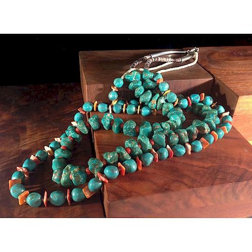 Pueblo Turquoise, Coral, and Spiny Oyster Shell Necklaces, From the Estate of Lorraine Abell (New Jersey, 1929-2015)