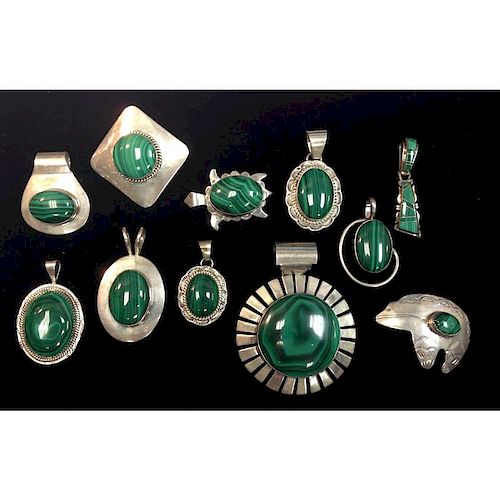 Sterling Silver and Malachite Pendants,  From the Estate of Lorraine Abell (New Jersey, 1929-2015)