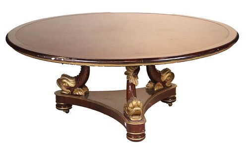 Regency Leather-Inset Top Mahogany Center Table