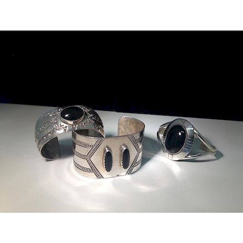 Navajo Sterling Silver and Black Onyx Bracelets From the Estate of Lorraine Abell, New Jersey (1929-2015)