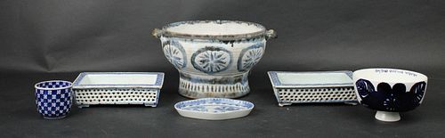 Pair of Blue & White Porcelain Bonsai Planters