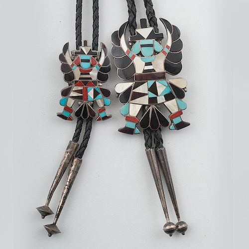 Zuni Inlaid His and Her Knifewing Bolo Ties