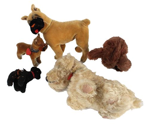 Five Stuffed Dog Toys Including Steiff