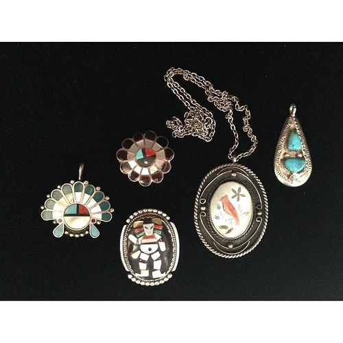 Zuni Silver Inlay Pendant / Pins, From the Estate of Lorraine Abell (New Jersey, 1929-2015)