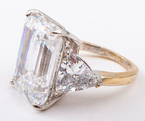 14K White Gold Emerald-Cut Cubic Zirconia Ring