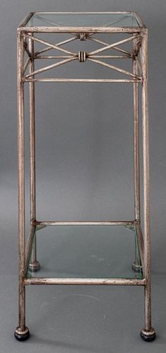 Modernist Glass Mounted Silvered Metal Side Table