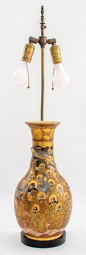 Japanese Satsuma Pottery Vase Mounted as a Lamp