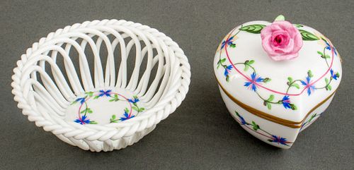 Herend Hungary Porcelain Box and Basket Dish, 2