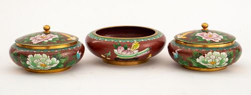 Chinese Cloisonne Enamel Box & Dish Bowl, 3