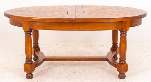 Louis XIII Style Oak Parquetry Oval Dining Table