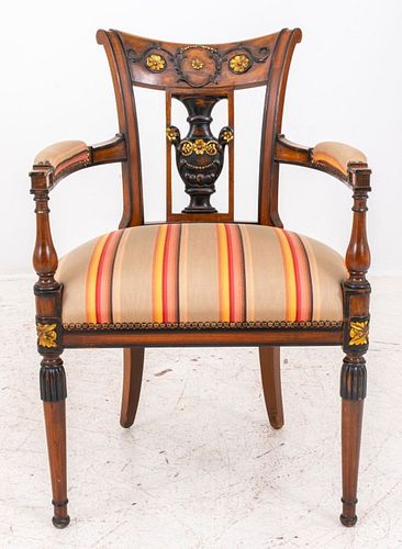 Neoclassical Style Parcel Ebonized Walnut Armchair