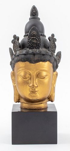 Thai Gilt Metal Buddha Bust Sculpture