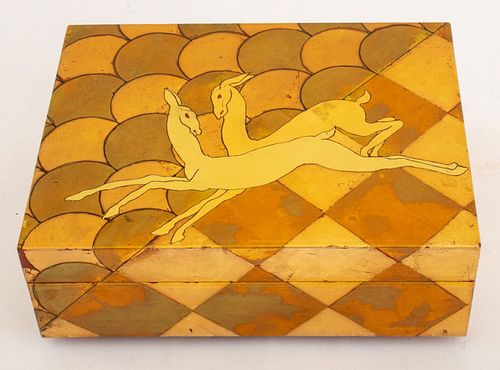 Art Deco Style Gazelle Lacquer Box and Cover