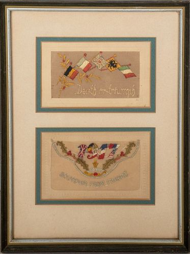 Framed WWI Silk Embroidered Postcards, 2