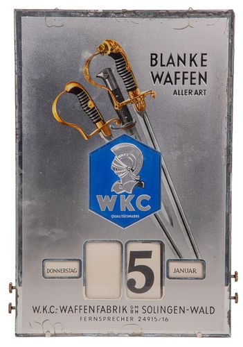 World War II WKC Sword Advertising Glass Calendar