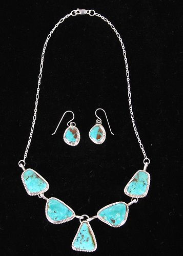 Navajo Sterling & Turquoise Necklace & Earrings