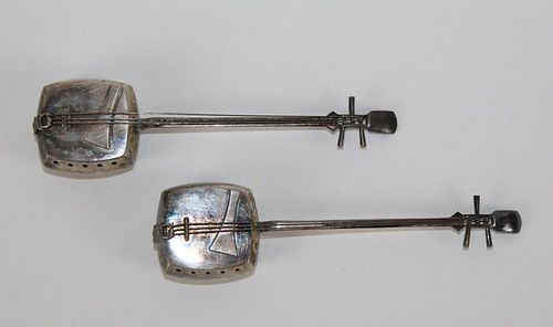 Japanese sterling silver Shamisen musical instrument salt & pepper.