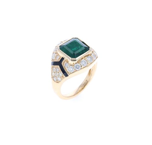 Art Deco Emerald Brilliant Diamond & 18k Gold Ring