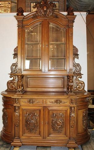 Grand scale French Renaissance style curved buffet