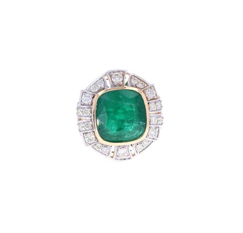 GIA Certified Emerald & Diamond 18k Two Tone Ring