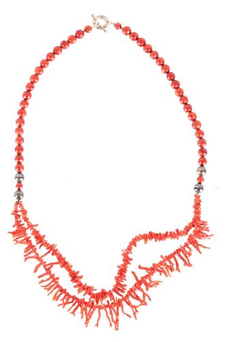 Navajo Natural Red Branch Coral Necklace c. 1940s