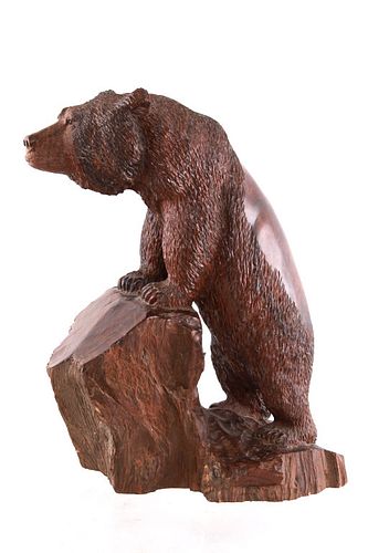 Hand Carved Black Forest Ironwood Bear Sculpture